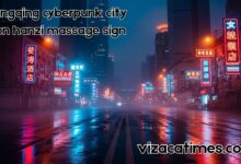 chongqing cyberpunk city neon hanzi massage sign