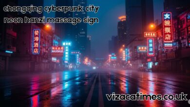chongqing cyberpunk city neon hanzi massage sign