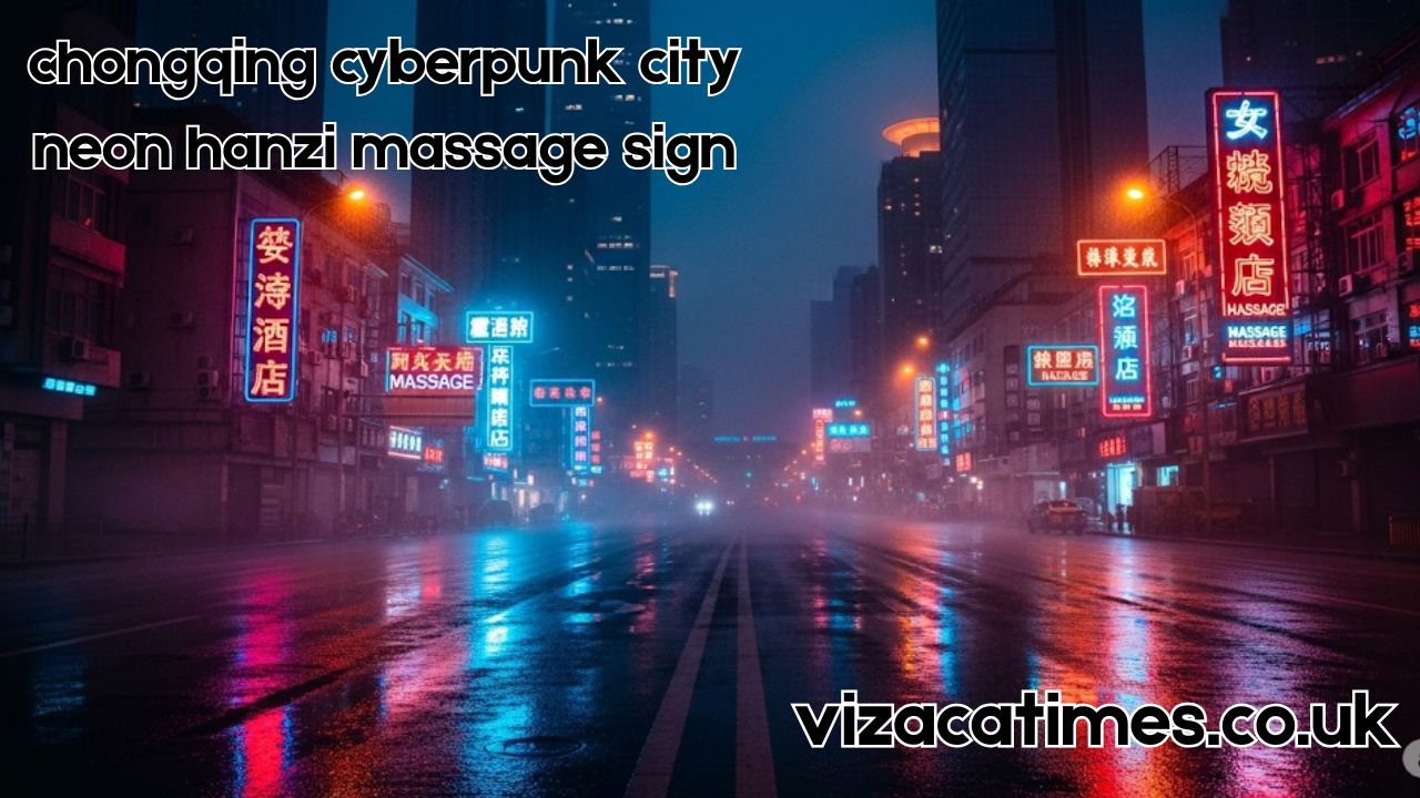 chongqing cyberpunk city neon hanzi massage sign